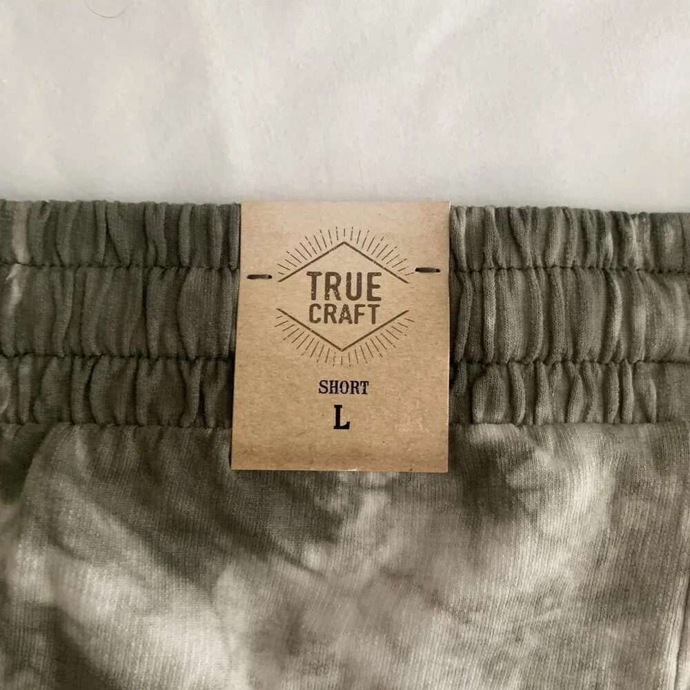 True Craft Boys Tie Dye Shorts Green Large Cotton Drawstring Pockets NWT